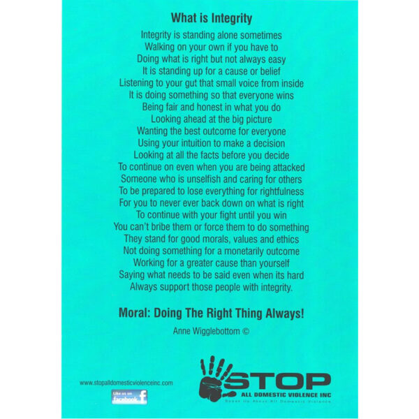 What is Integrity - Poem - Stop All Domestic Violence Inc.